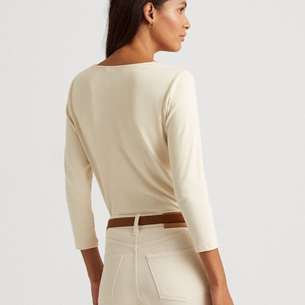 RALPH LAUREN Beige Lace Henley Embroidered Long Sleeve V Neck Top Size Large NWT - Picture 6 of 14